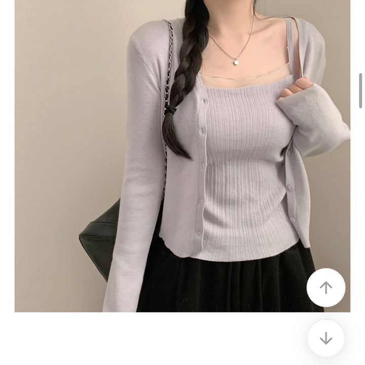 [BUNJANG] Light Purple Sleeveless Cardigan Set / 연보라 나시 가디건 교신x 프리사이즈