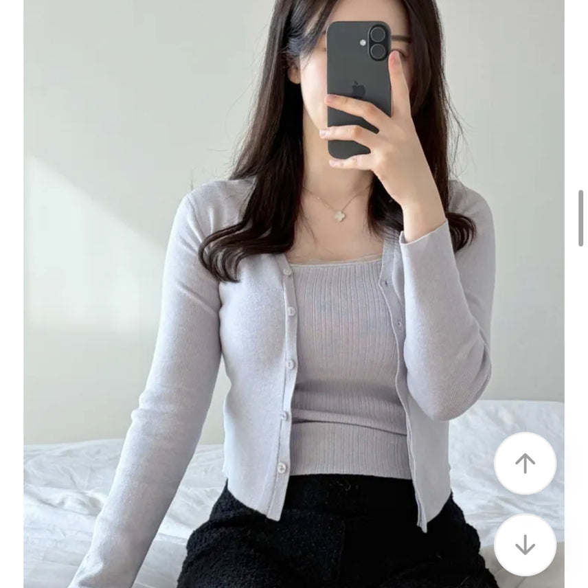 [BUNJANG] Light Purple Sleeveless Cardigan Set / 연보라 나시 가디건 교신x 프리사이즈
