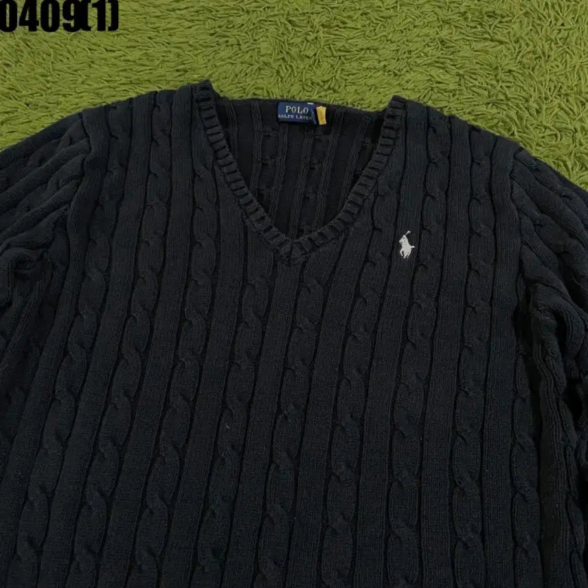 [BUNJANG] Polo Ralph Lauren Cable Knit V-Neck Sweater Navy L / 폴로 랄프로렌 케이블 꽈배기 니트 V넥 네이비 L 신형