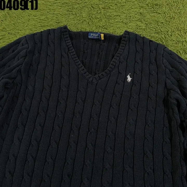 [BUNJANG] Polo Ralph Lauren Cable Knit V-Neck Sweater Navy L / 폴로 랄프로렌 케이블 꽈배기 니트 V넥 네이비 L 신형
