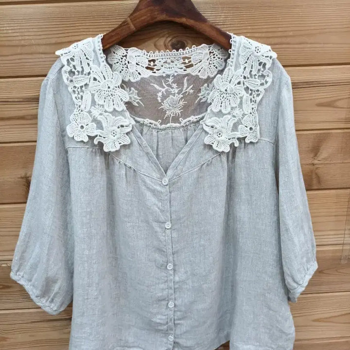 [SOLD OUT] 레이스 카라 린넨 블라우스