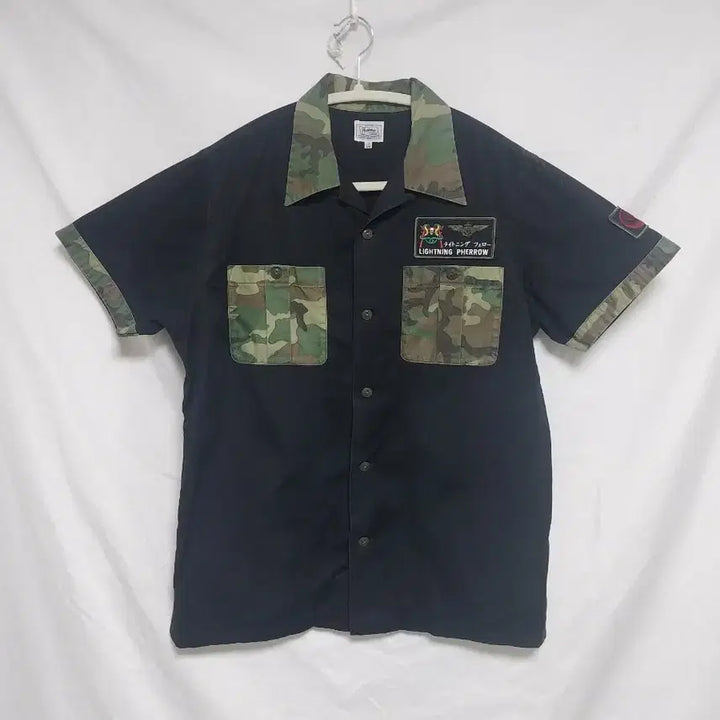 [BUNJANG] Pherrows Military Black Camo Short Sleeve Shirt / 페로우즈 밀리터리 블랙 카모 반팔 셔츠