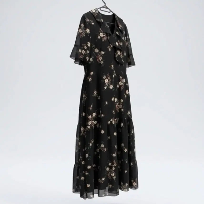 [BUNJANG] R.D.R Floral Pattern Short Sleeve Long Dress BK / 여성M추천/ R.D.R 플라워 패턴 반팔 롱원피스BK 21-5