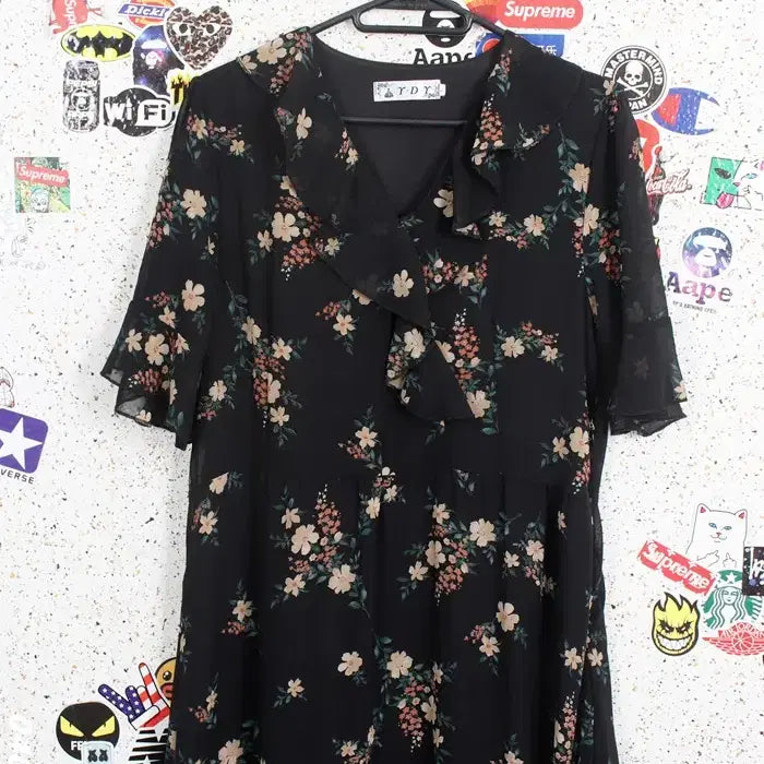 [BUNJANG] R.D.R Floral Pattern Short Sleeve Long Dress BK / 여성M추천/ R.D.R 플라워 패턴 반팔 롱원피스BK 21-5