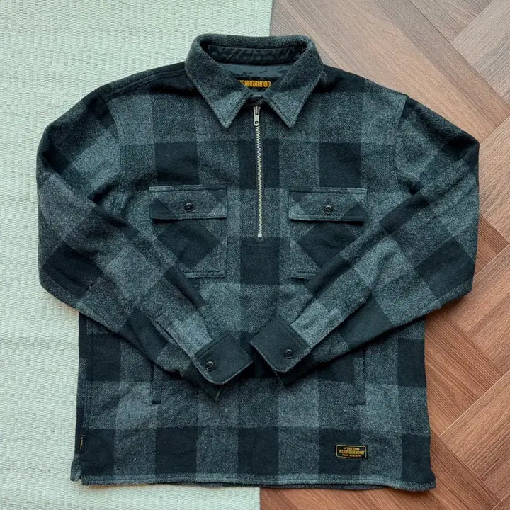 [BUNJANG] Neighborhood Wool Check Half-Zip Shirt Jacket Black Grey M / 네이버후드 울 체크 하프집 셔츠 자켓 블랙그레이 M