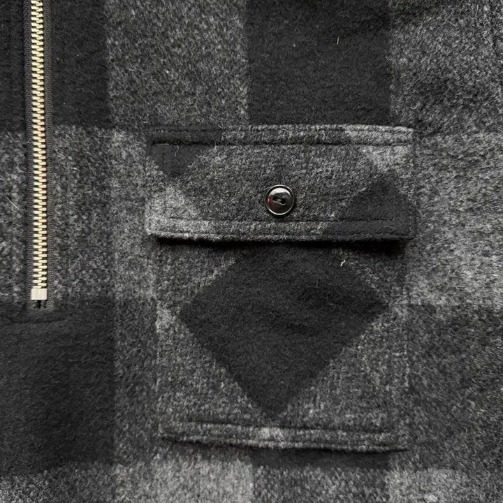 [BUNJANG] Neighborhood Wool Check Half-Zip Shirt Jacket Black Grey M / 네이버후드 울 체크 하프집 셔츠 자켓 블랙그레이 M