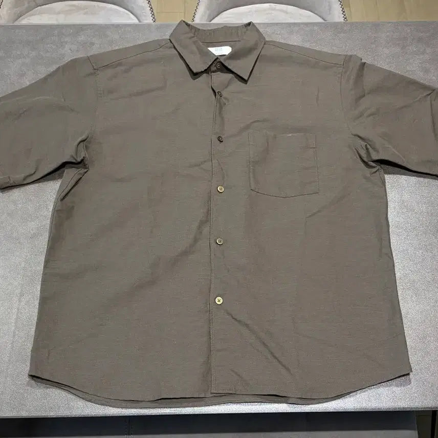 [BUNJANG] Uniqlo Cotton Linen Short Sleeve Shirt Brown L / 유니클로 코튼리넨반팔셔츠 브라운L
