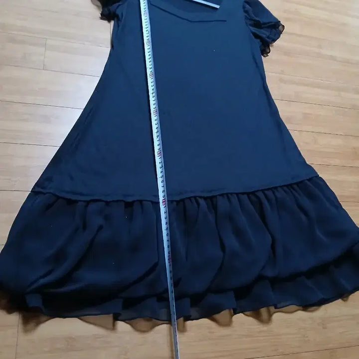 [BUNJANG] Black Chiffon Layered Mini Dress with Puff Sleeves / 블랙 쉬폰 캉캉 원피스 퍼프소매