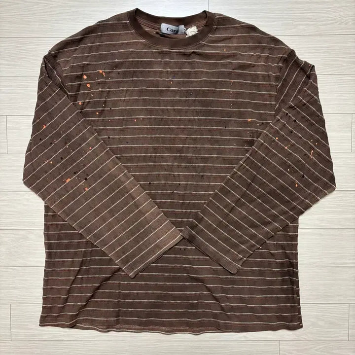 [BUNJANG] Cord Stripe Long Sleeve T-shirt - Brown / cord 코드 스트라이프 긴팔 티셔츠 브라운