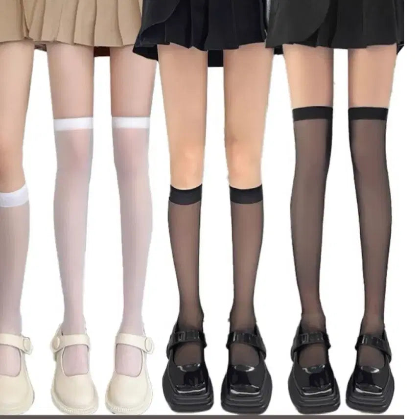 [BUNJANG] Black Thigh High See-through Over Knee Socks / 롱 시스루 오버니삭스 허벅지 스타킹 검은색 검정