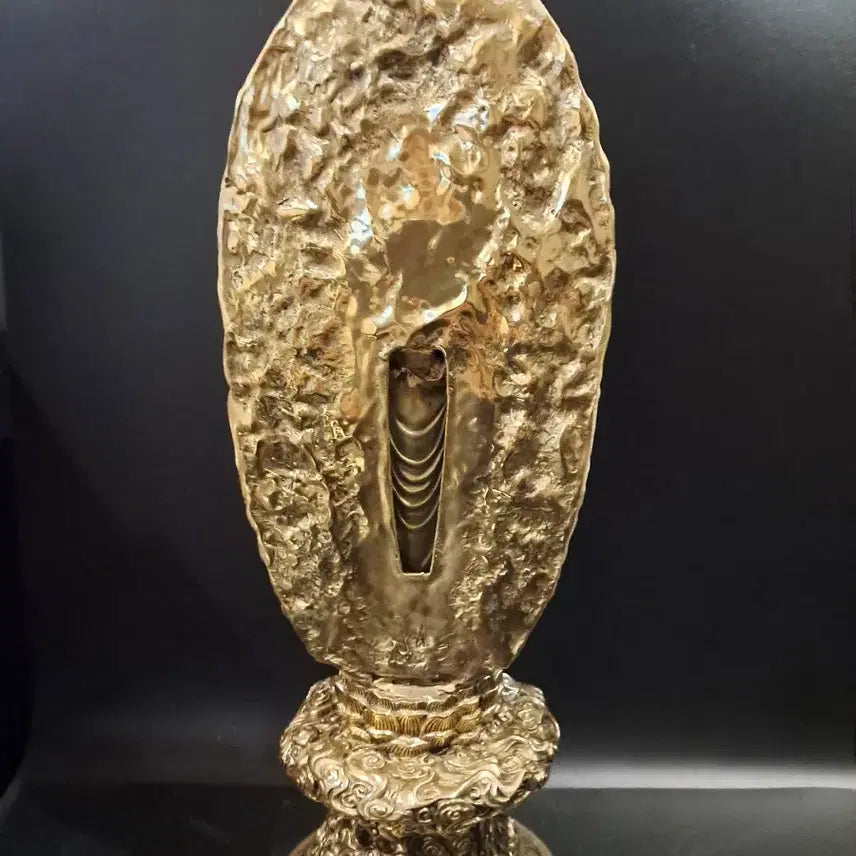 [BUNJANG] Brass Standing Buddha Statue with Aureole / 황동 석가모니 광배 입불상