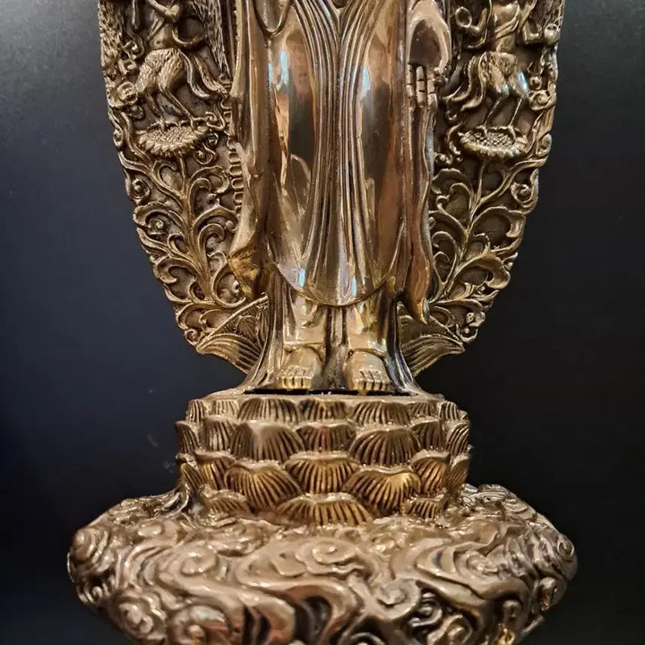 [BUNJANG] Brass Standing Buddha Statue with Aureole / 황동 석가모니 광배 입불상