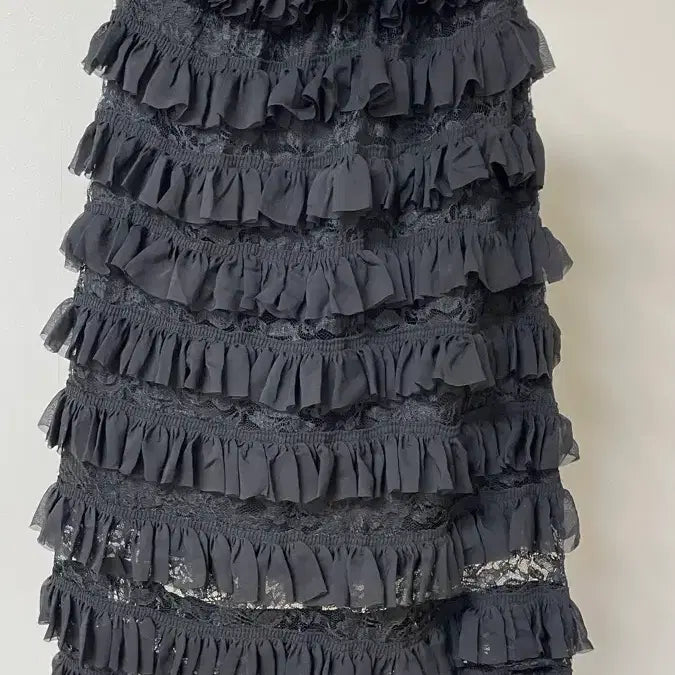 [BUNJANG] Black Lace Frill Midi Skirt / 블랙 레이스 프릴스커트 캉캉치마
