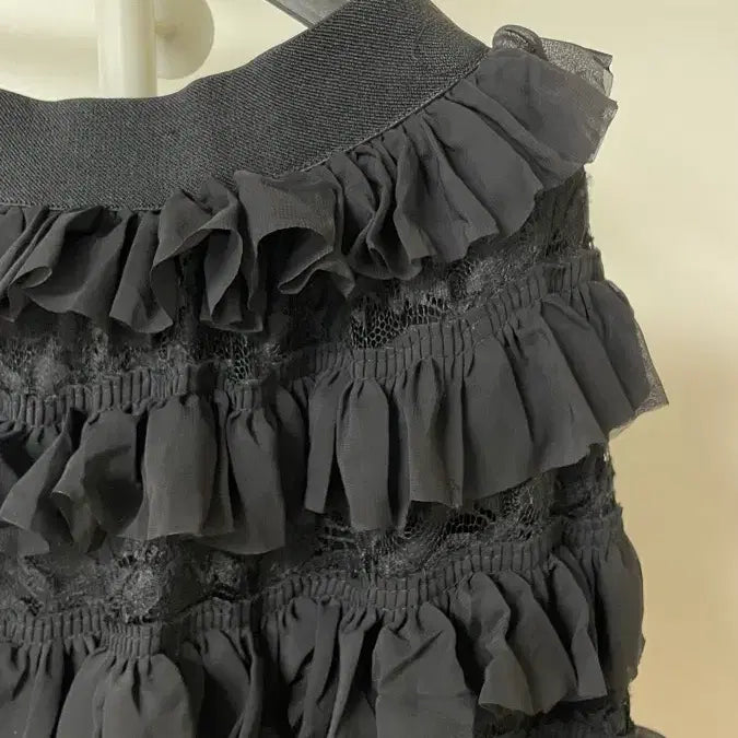 [BUNJANG] Black Lace Frill Midi Skirt / 블랙 레이스 프릴스커트 캉캉치마