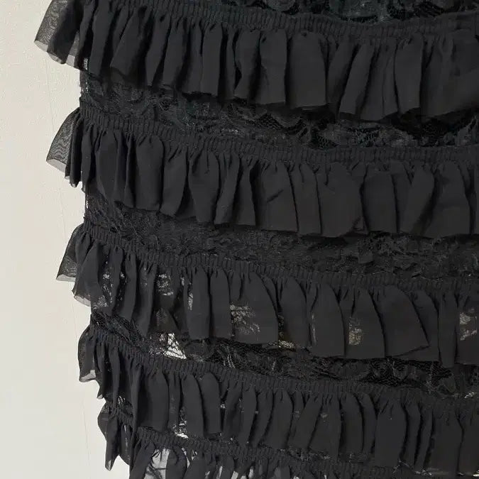 [BUNJANG] Black Lace Frill Midi Skirt / 블랙 레이스 프릴스커트 캉캉치마