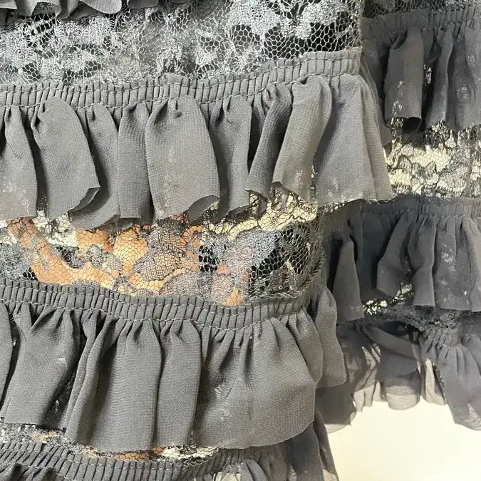[BUNJANG] Black Lace Frill Midi Skirt / 블랙 레이스 프릴스커트 캉캉치마