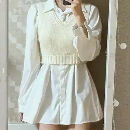[BUNJANG] Ivory Dress and Vest Set / 아이보리 원피스 , 조끼 세트