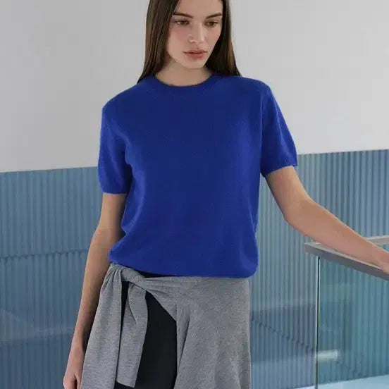 [BUNJANG] Jeune Sais quoi Cashmere Blend Short Sleeve Knit Top / 주느세콰 캐시미어 반팔 니트 로얄블루 새상품 택포함