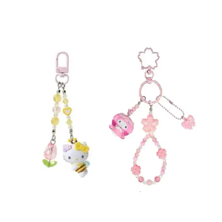 [BUNJANG] Sanrio Honeybee Kitty &amp; Sakura My Melody Keychain Set / 산리오 꿀벌 키티 키링 벚꽃 마이멜로디 키링 마멜 헬로키티 일본정품