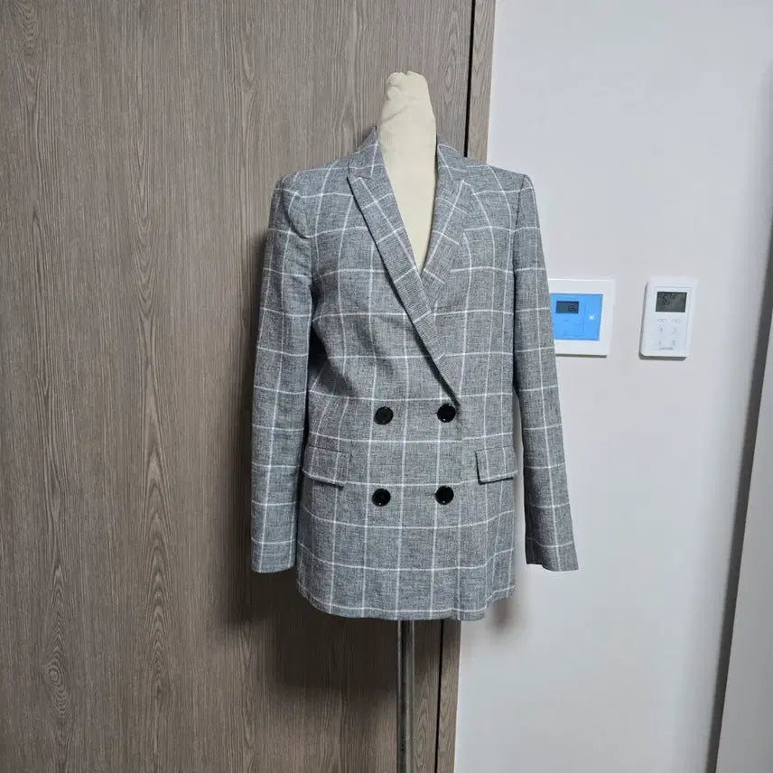 [BUNJANG] Claudie Pierlot Checked Double-Breasted Jacket / 상태굿  끌로디 피에롯 마소재 체크 더블 자켓 회색