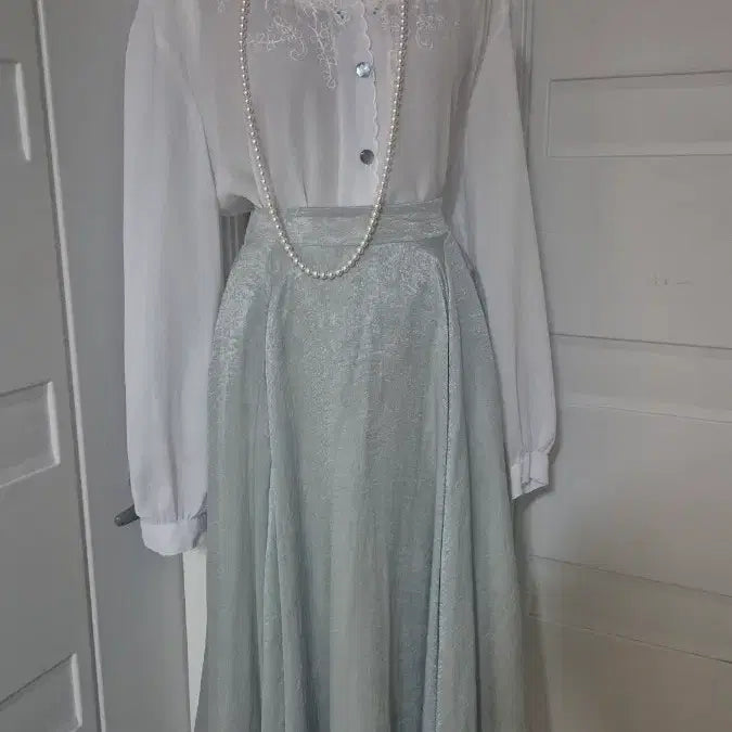[BUNJANG] Charming Mint Flare Long Skirt / 일본 매력적인 민트 플레어 롱 스커트