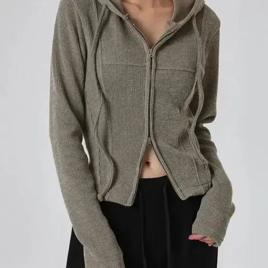 [BUNJANG] Blackup Tust Two-Way Ribbed Hooded Zip-Up / 블랙업 터스트 투웨이 골지 후드집업