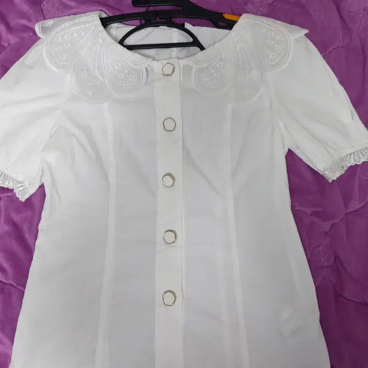 [BUNJANG] White Cotton Blend Blouse Summer / 사틴 샤틴 면코튼  화이트블라우스55 여름
