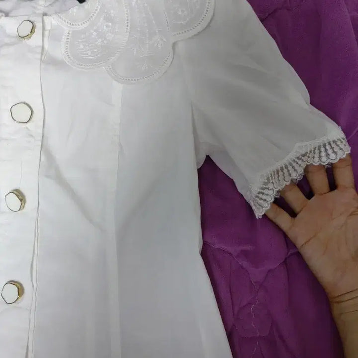 [BUNJANG] White Cotton Blend Blouse Summer / 사틴 샤틴 면코튼  화이트블라우스55 여름