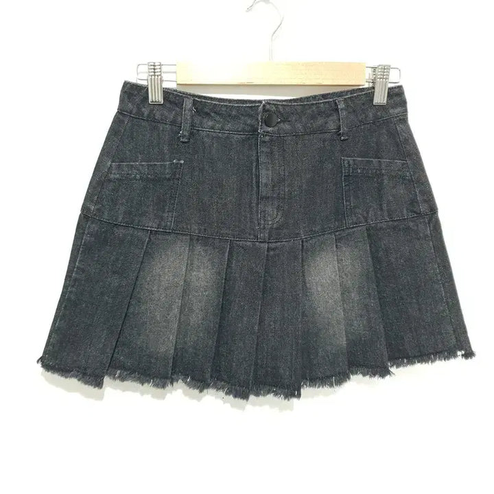 [BUNJANG] Denim Pleated Mini Skirt / 데님 플리츠 스커트 L_S1849