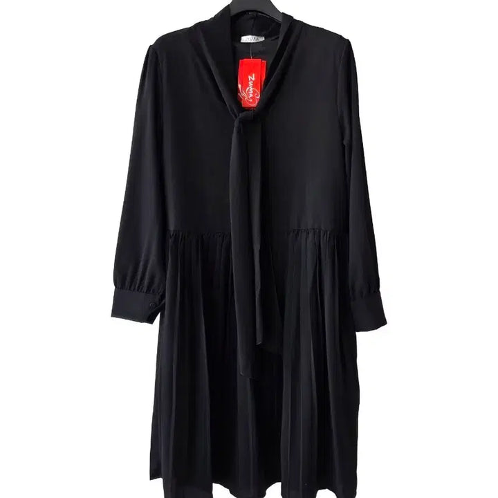 [BUNJANG] Black Pleated Ribbon Dress / 55-66)블랙 플리츠 리본원피스/새제품