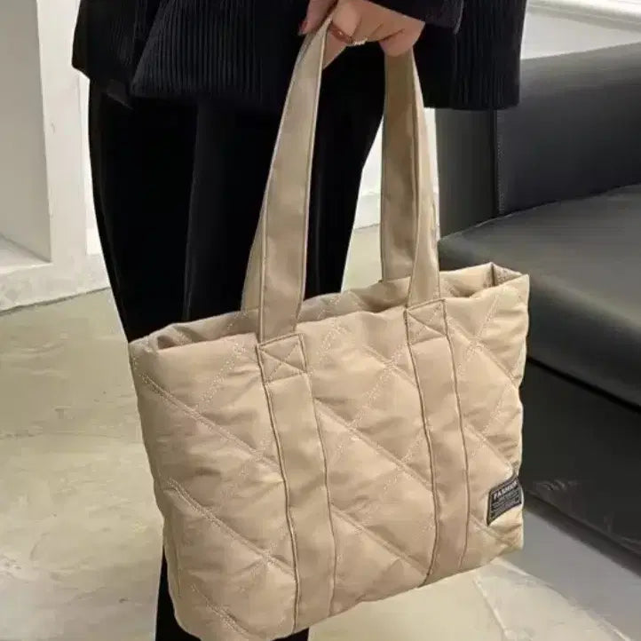 [BUNJANG] Quilted Tote Bag Beige / 누빔 퀼팅 토트백 베이지 가방 수납력 좋아요 여행 출근