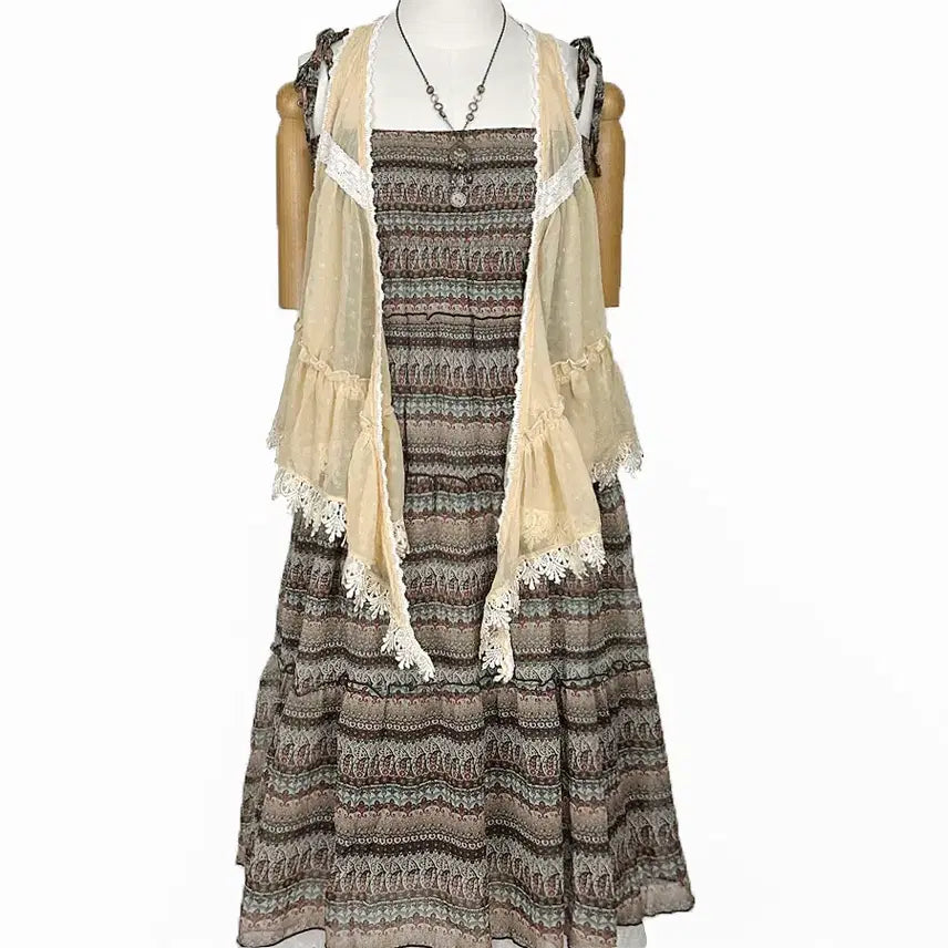 [BUNJANG] Japanese Vintage Chiffon Lace Dot Asymmetrical Shirring Frill Vest Mori Girl Harajuku Y2K Hippie Style / 일본빈티지 쉬폰레이스도트 언발셔링프릴조끼베스트 모리걸하구미룩갸루y2k히피