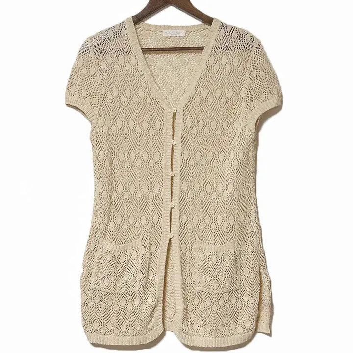 [BUNJANG] Vintage Beige Openwork Long Cardigan / 일본빈티지 앞옆트임포켓 벌룬소매펀칭롱가디건베이지모리걸하구미룩갸루y2k히피