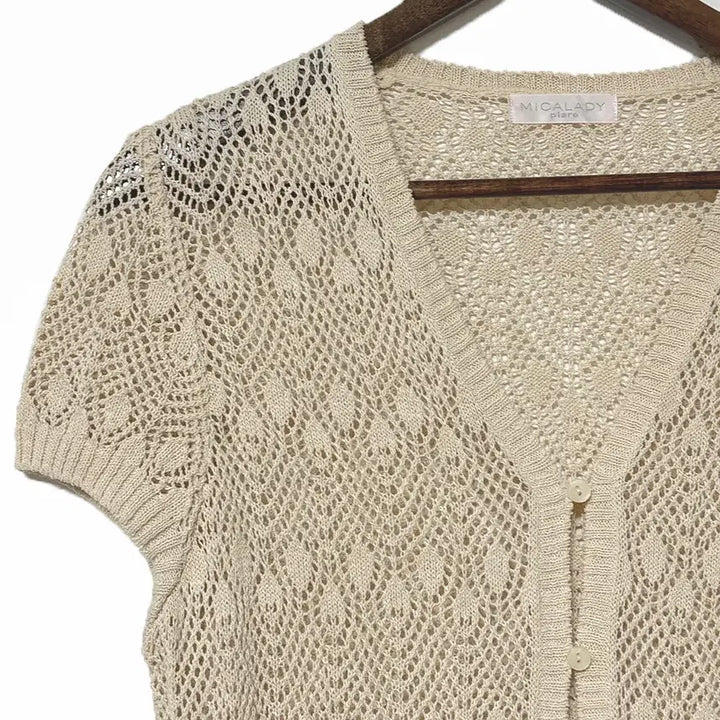 [BUNJANG] Vintage Beige Openwork Long Cardigan / 일본빈티지 앞옆트임포켓 벌룬소매펀칭롱가디건베이지모리걸하구미룩갸루y2k히피