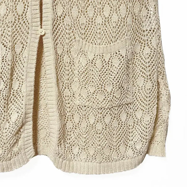 [BUNJANG] Vintage Beige Openwork Long Cardigan / 일본빈티지 앞옆트임포켓 벌룬소매펀칭롱가디건베이지모리걸하구미룩갸루y2k히피