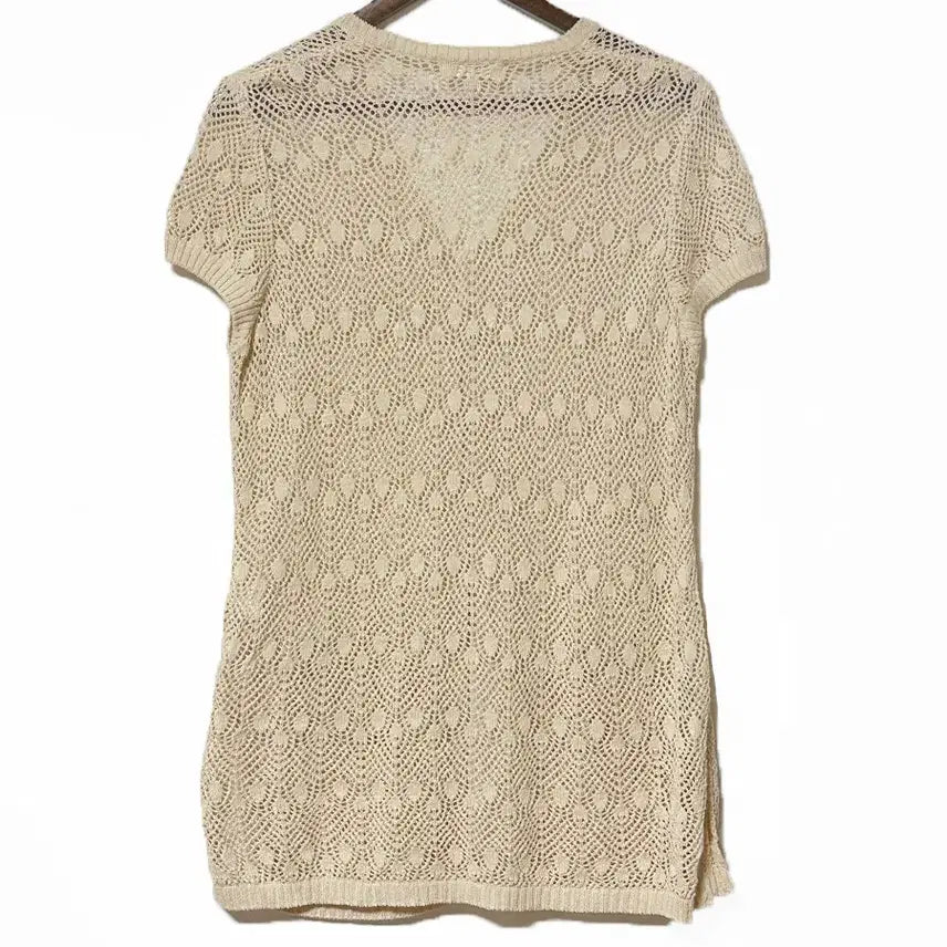[BUNJANG] Vintage Beige Openwork Long Cardigan / 일본빈티지 앞옆트임포켓 벌룬소매펀칭롱가디건베이지모리걸하구미룩갸루y2k히피