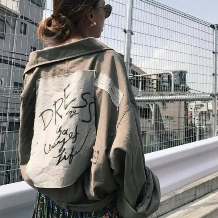 [BUNJANG] Ameri Graffiti Military Short Oversized Jacket / AMERI 아메리 그래피티 트렌치 숏 오버사이즈드 자켓 점퍼 66