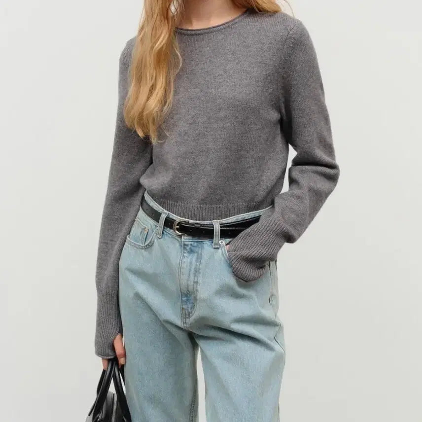 [BUNJANG] Dunst Thumbhole Cuff Sweater Mélange Grey / 던스트 썸홀 커프 스웨터 멜란지그레이
