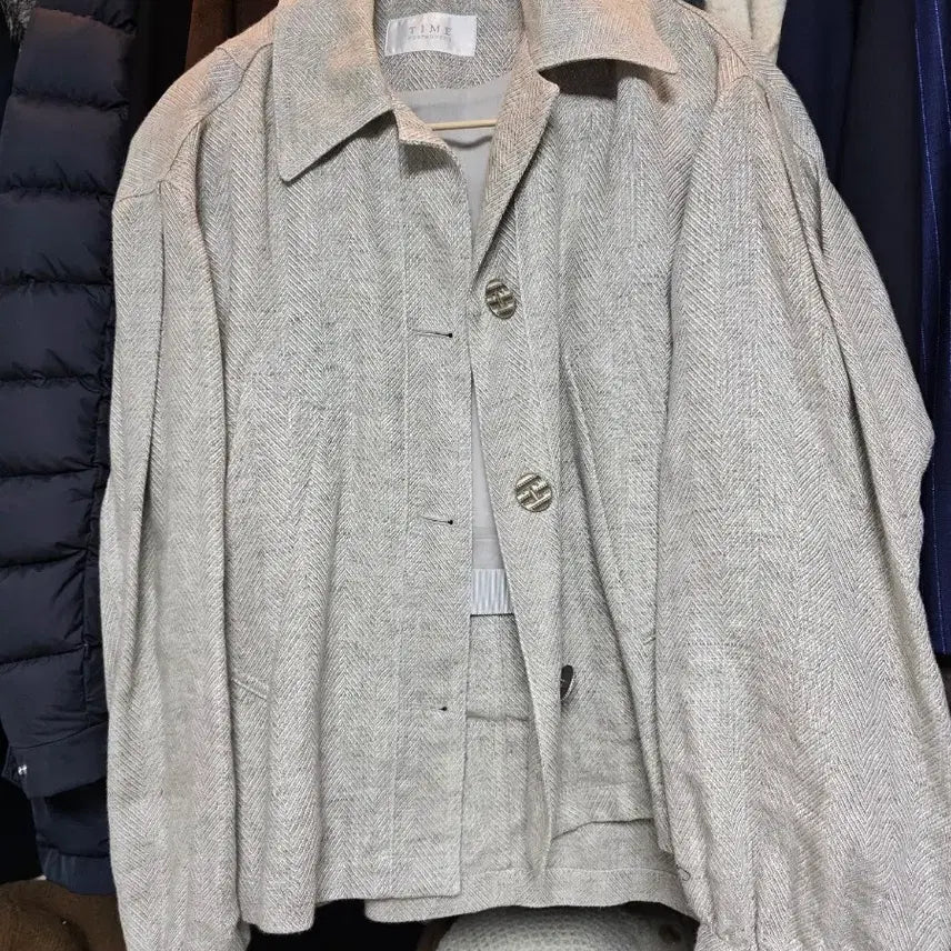 [BUNJANG] Time Linen Blend Herringbone Pattern Spring Outerwear Jacket / 타임 린넨섞인 재질의 봄 아우터 팝니다