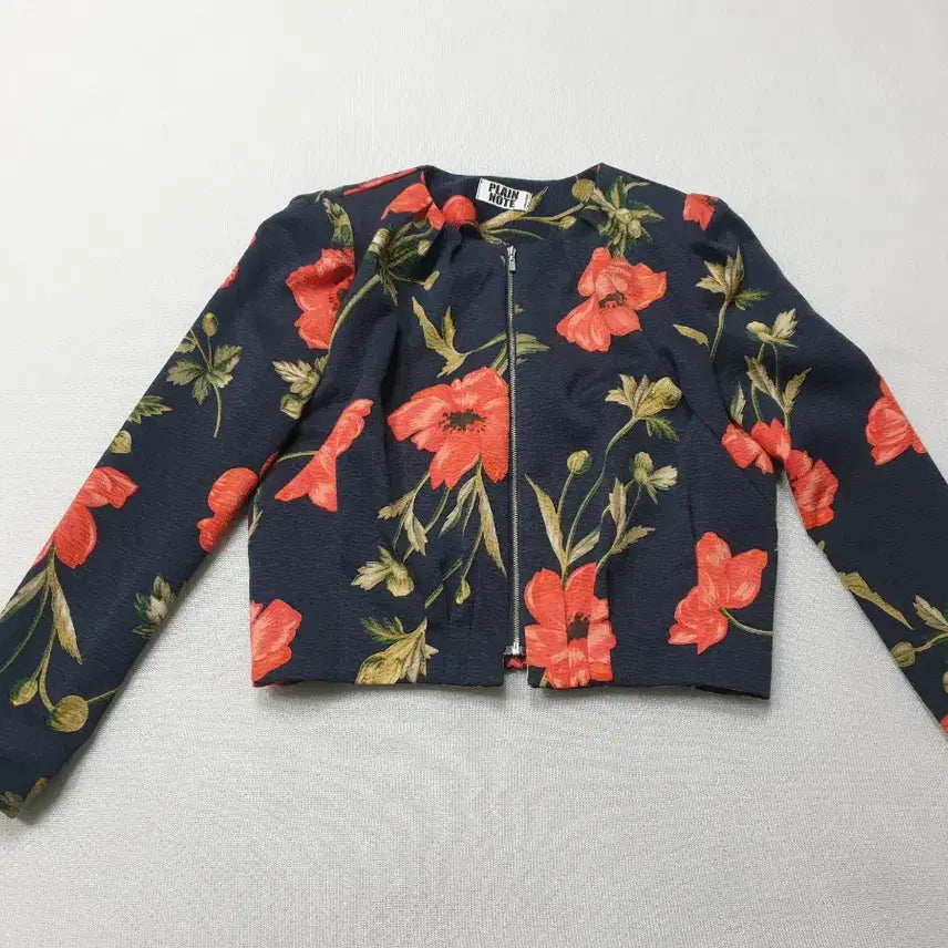 [BUNJANG] Plain Note Flower Pattern Zip-Up Jumper Women&