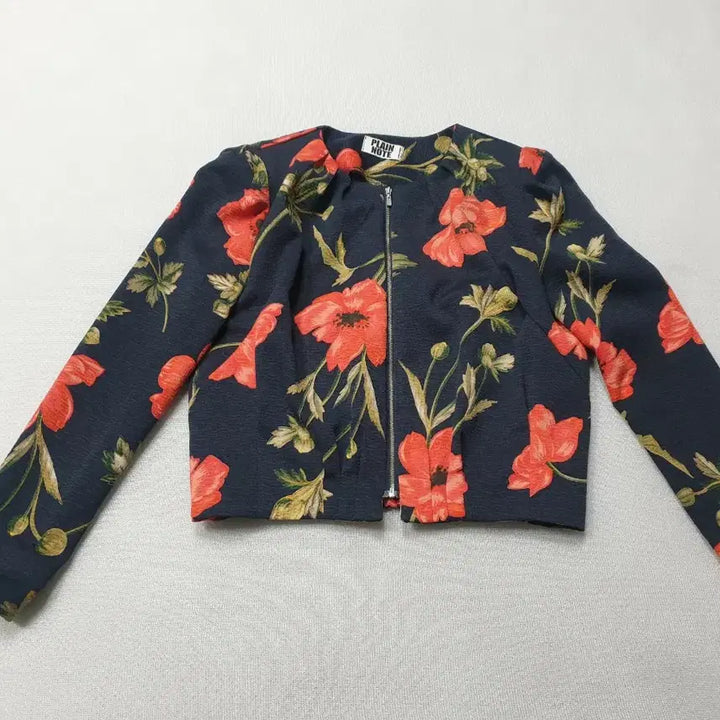 [BUNJANG] Plain Note Flower Pattern Zip-Up Jumper Women&