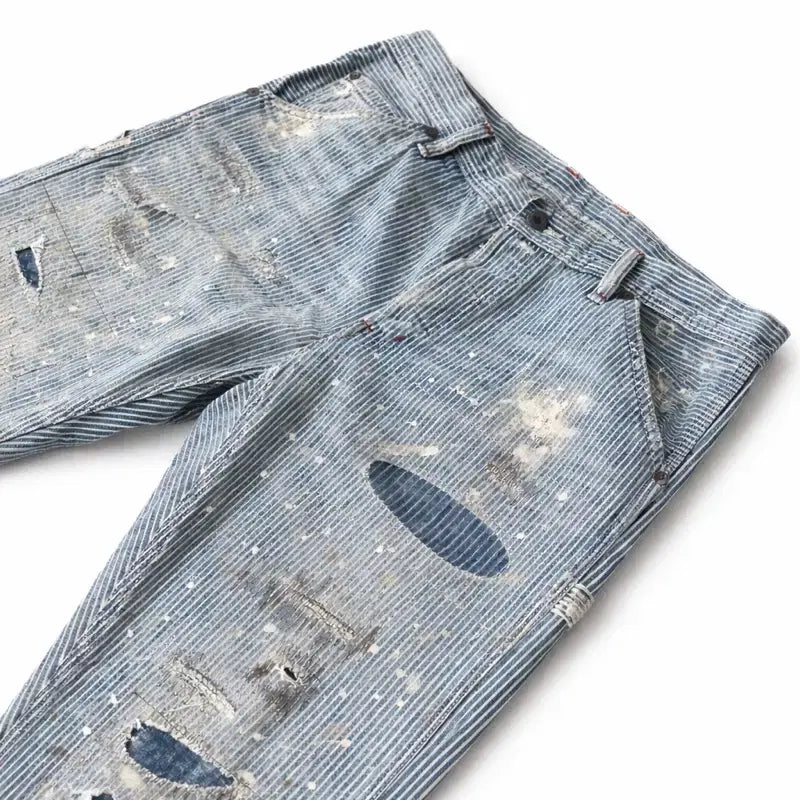 [BUNJANG] Denim &amp; Supply Ralph Lauren Hickory Stripe Distressed Painted Jeans / 폴로 데님 앤 서플라이 데미지 히꼬리 데님 팬츠
