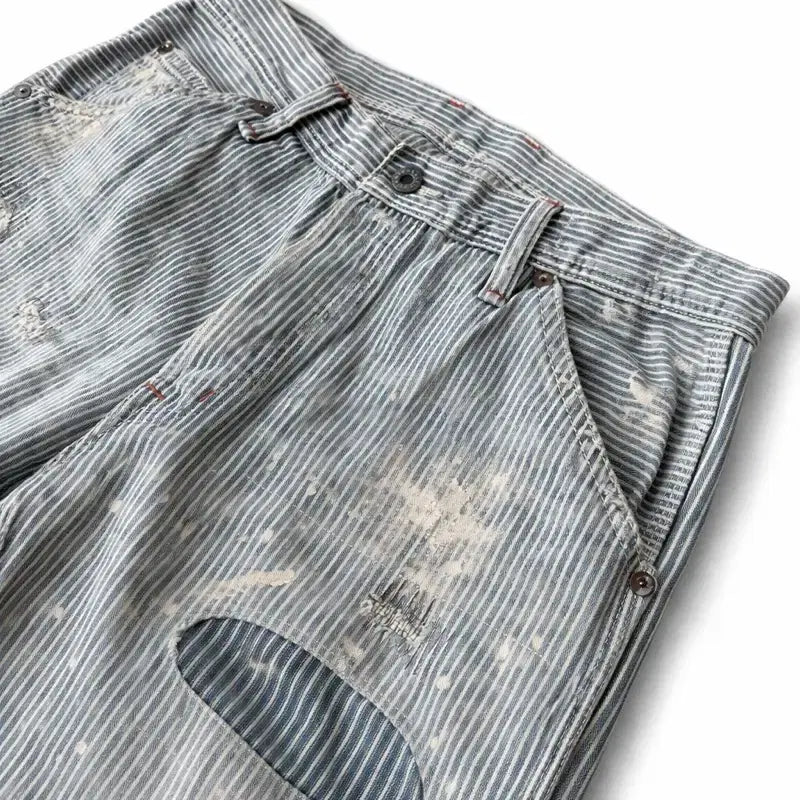 [BUNJANG] Denim &amp; Supply Ralph Lauren Hickory Stripe Distressed Painted Jeans / 폴로 데님 앤 서플라이 데미지 히꼬리 데님 팬츠