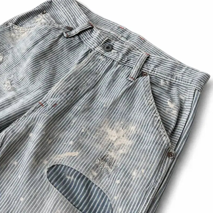 [BUNJANG] Denim &amp; Supply Ralph Lauren Hickory Stripe Distressed Painted Jeans / 폴로 데님 앤 서플라이 데미지 히꼬리 데님 팬츠