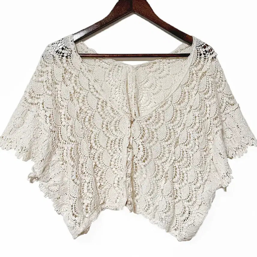 [BUNJANG] Earth Music &amp; Ecology Crochet Cardigan / 일본빈티지 어스뮤직레이스뜨개크로셰크로쉐판쵸가디건모리걸하구미룩갸루y2k히피