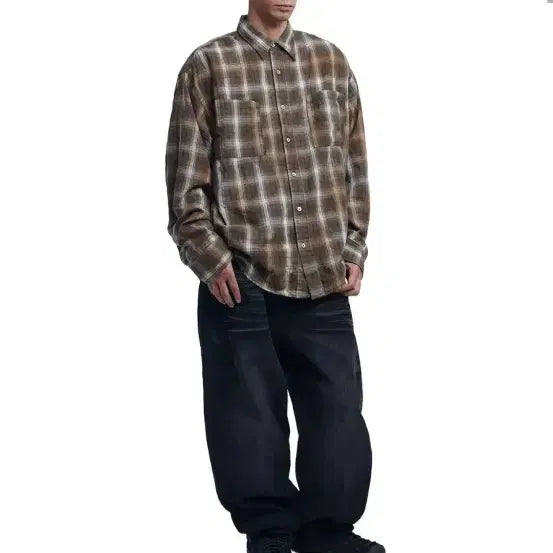 [BUNJANG] NoManual Brown Check Shirt L / 노메뉴얼 브라운 체크셔츠L