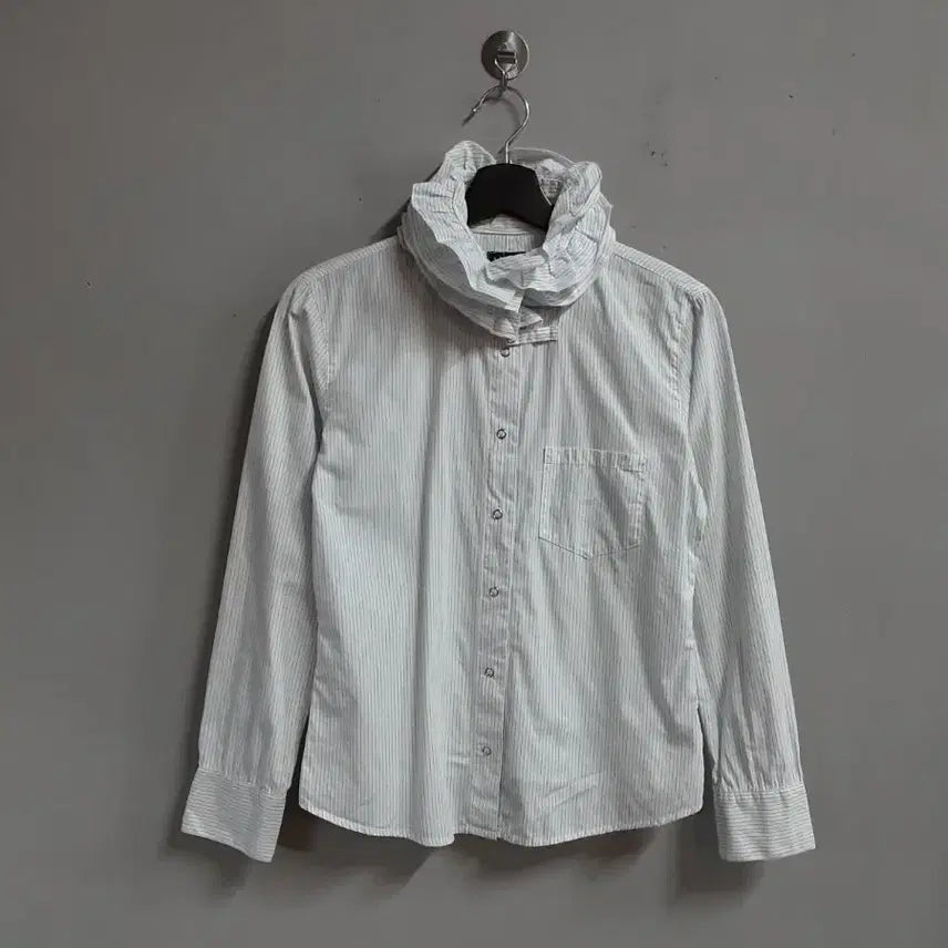 [BUNJANG] Armani Jeans Frill Neck Stripe Shirt / 알마니진 프릴넥 스트라이프 셔츠 66