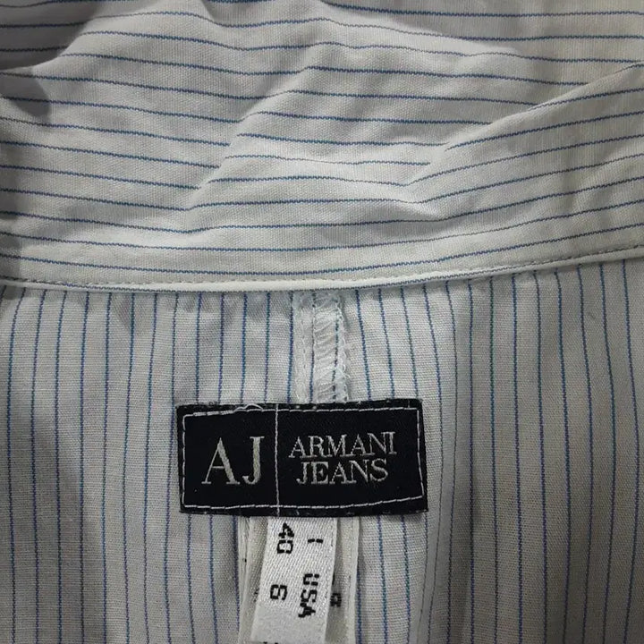[BUNJANG] Armani Jeans Frill Neck Stripe Shirt / 알마니진 프릴넥 스트라이프 셔츠 66