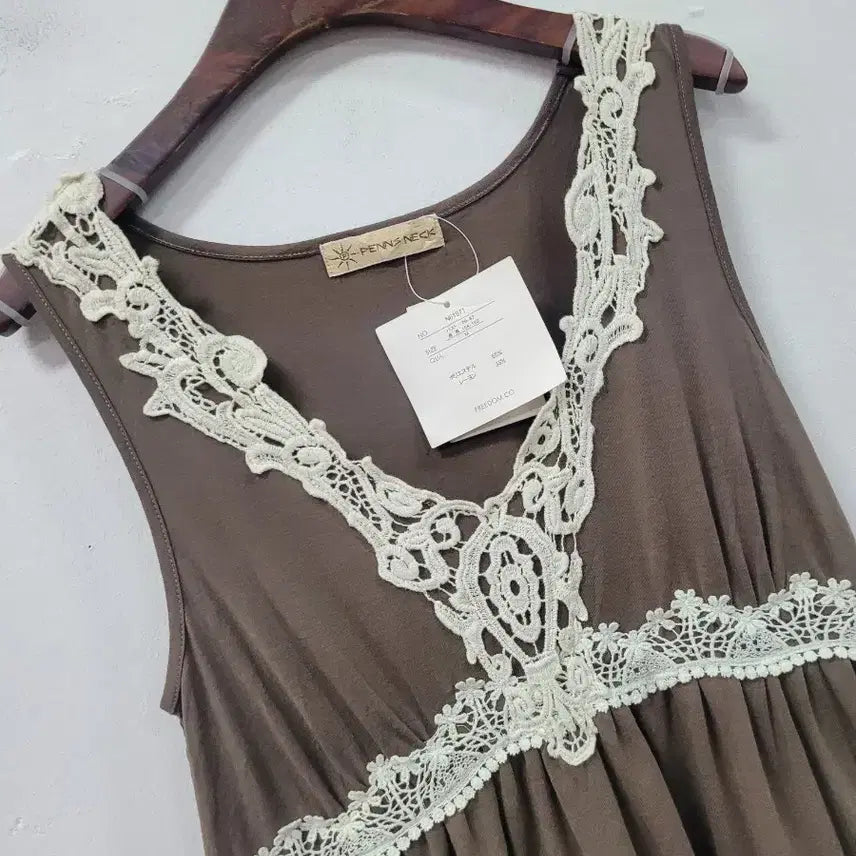 [BUNJANG] PENNS NECK Lace Brown Sleeveless Mini Dress / 새상품) PENNS NECK 레이스 브라운 민소매 원피스