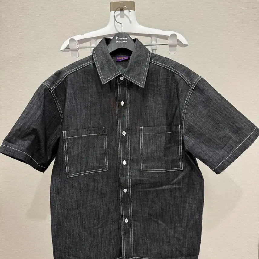 [SOLD OUT] LAUGHER 투 포켓 데님 워크 셔츠 반팔 블랙